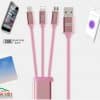 Cáp sạc 3 đầu Earldom MC01 Đen - Hồng (microUSB + lightning + Type-C)