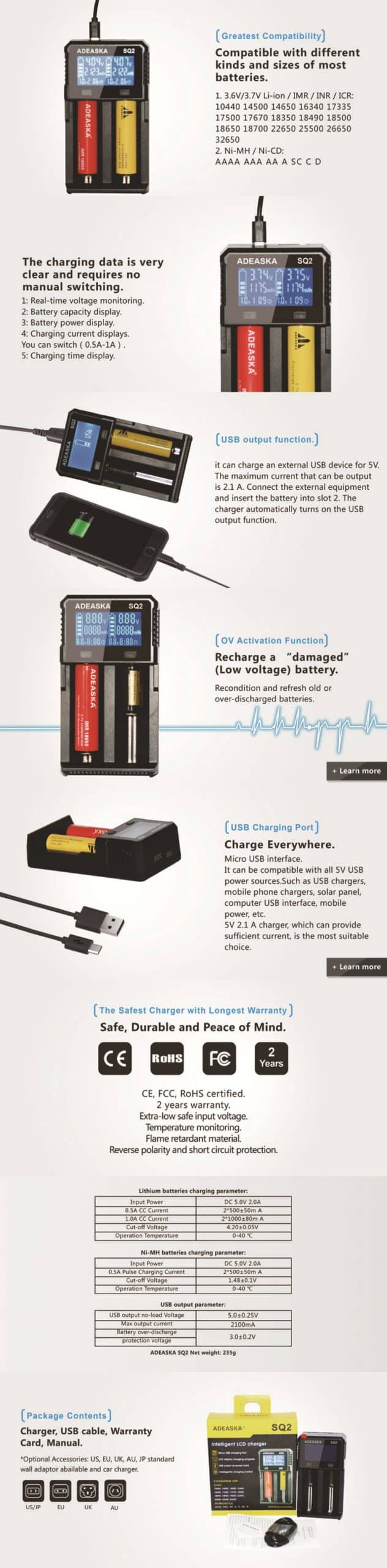 Sạc đa năng  Adeaska SQ2 LCD hiển thị dung lượng pin có chức năng sạc dự phòng - Ảnh 4
