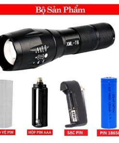 Đèn pin siêu sáng XML-T6 vỏ hợp kim nhôm nhiều chế độ - Đèn XML-T6 + Pin sạc 18650 + Sạc pin
