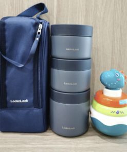 Bộ hộp cơm giữ nhiệt Pump Vacuum Lunch Box (300ml*2, 500ml*1, đũa, thìa, túi) LocknLock LHC8052S01