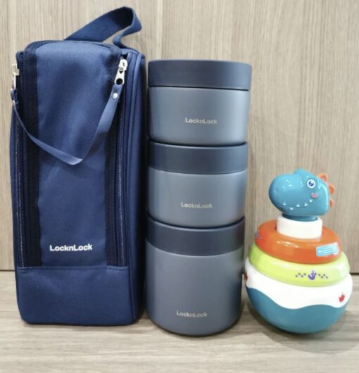 Bộ hộp cơm giữ nhiệt Pump Vacuum Lunch Box (300ml*2, 500ml*1, đũa, thìa, túi) LocknLock LHC8052S01
