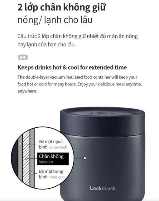 Bộ hộp cơm giữ nhiệt Pump Vacuum Lunch Box (300ml*2, 500ml*1, đũa, thìa, túi) LocknLock LHC8052S01 - Ảnh 12