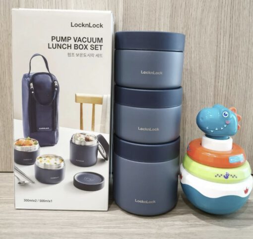 Bộ hộp cơm giữ nhiệt Pump Vacuum Lunch Box (300ml*2, 500ml*1, đũa, thìa, túi) LocknLock LHC8052S01 - Ảnh 14