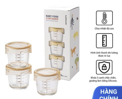 Bộ hộp đựng thức ăn cho bé bằng thuỷ tinh LocknLock LLG542S3IVY - Ảnh 4