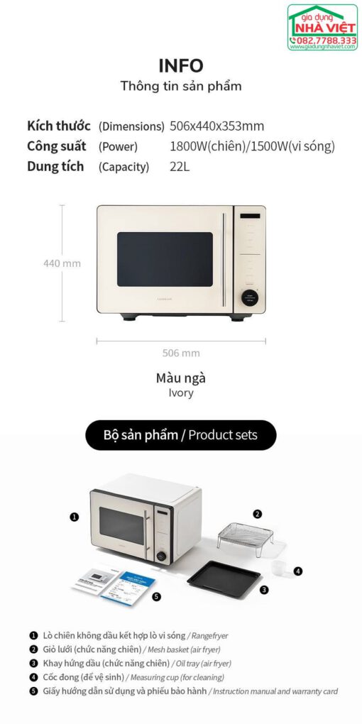 Lò chiên không dầu kết hợp lò vi sóng 22L Locknlock Rangefryer EJF294IVY - Ảnh 9