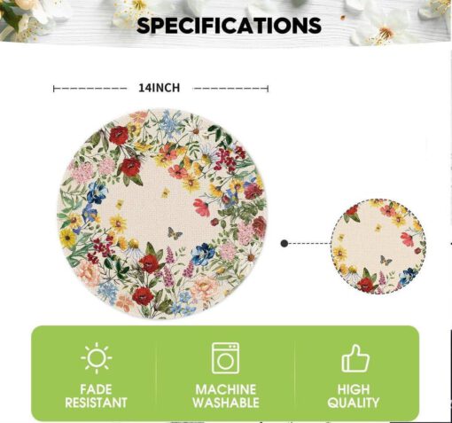 Bộ 6 tấm lót bàn ăn hình tròn 38cm hoạ tiết hoa Keva - Ảnh 4
