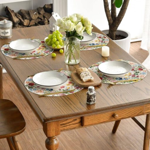 Bộ 6 tấm lót bàn ăn hình tròn 38cm hoạ tiết hoa Keva - Ảnh 3
