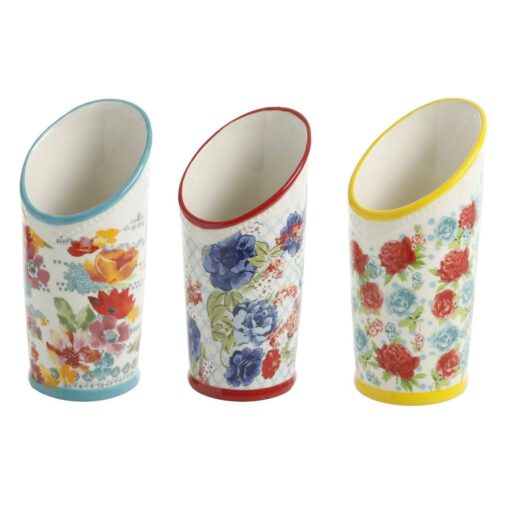 Giá đựng dụng cụ nhà bếp bằng gốm 3 ngăn họa tiết hoa The Pioneer Woman 128035.04R - Ảnh 3