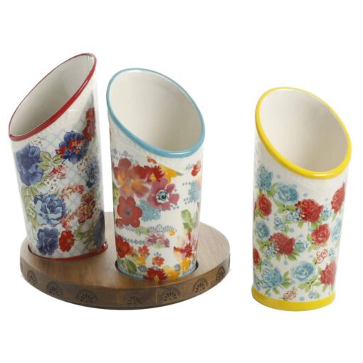 Giá đựng dụng cụ nhà bếp bằng gốm 3 ngăn họa tiết hoa The Pioneer Woman 128035.04R - Ảnh 10