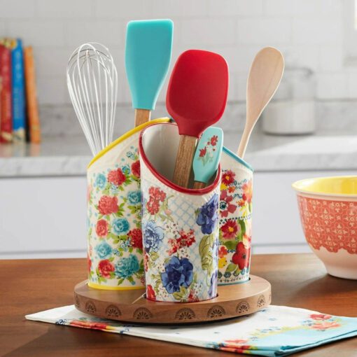 Giá đựng dụng cụ nhà bếp bằng gốm 3 ngăn họa tiết hoa The Pioneer Woman 128035.04R
