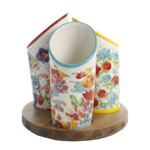 Giá đựng dụng cụ nhà bếp bằng gốm 3 ngăn họa tiết hoa The Pioneer Woman 128035.04R - Ảnh 6