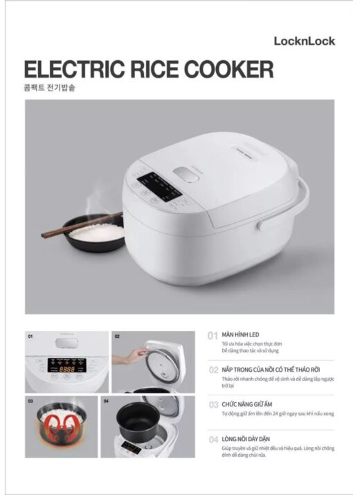Nồi cơm điện tử 1.0L Locknlock Electric Rice Cooker EJR311WHT - Ảnh 3