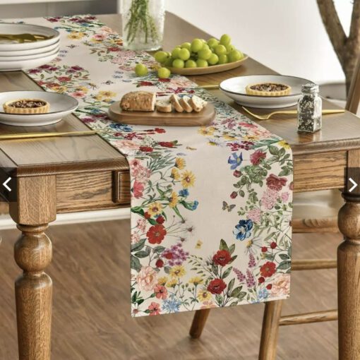 Tấm lót bàn ăn trung tâm 30x180cm hoạ tiết hoa Keva