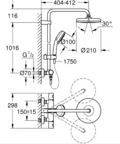 Alternative view of Bộ sen cây bát tròn 210mm New Tempesta Cosmopolian Grohe 27922001