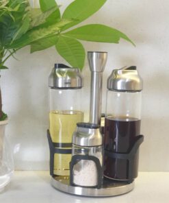 Bộ 5 món đựng gia vị dầu giấm bằng thuỷ tinh kèm đế xoay GEFU 33734 KIPPO